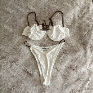 everieswim White Bikini Set with Brown Straps